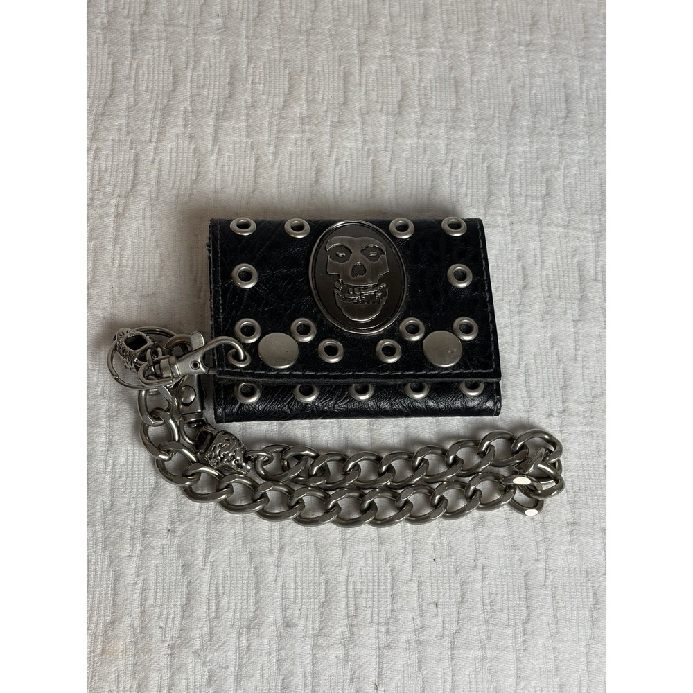 Rare Vintage Misfits Tri-Fold Leather Wallet, "Fiend" Skull With Lion Head Chain